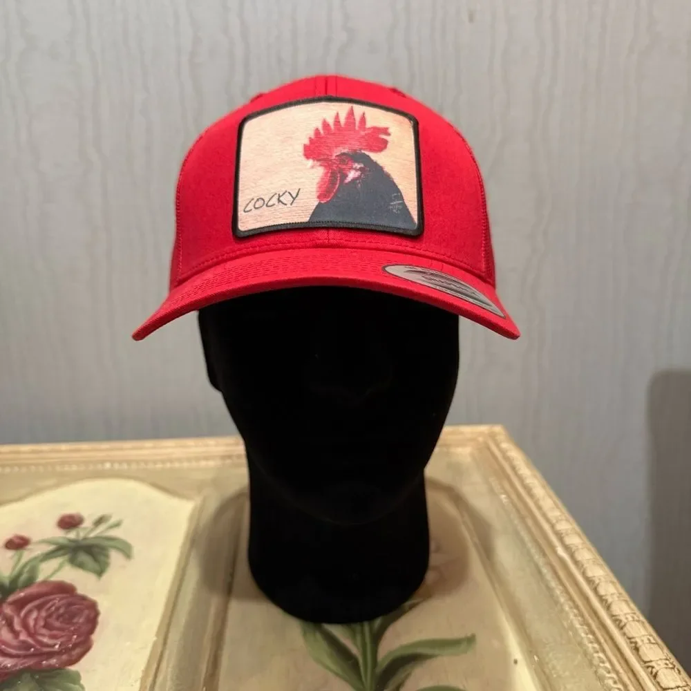 NWT Cocky Rooster Snapback Mesh Trucker Cap Hat Red